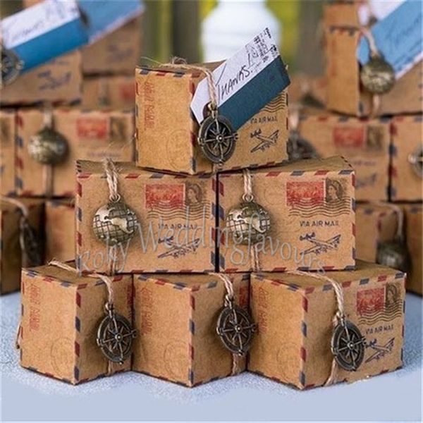 Крафт старинные авиапочтой пользу коробки свадебные сувениры партии конфеты коробки смешать 25 компасов Глобус 25 компас наборы