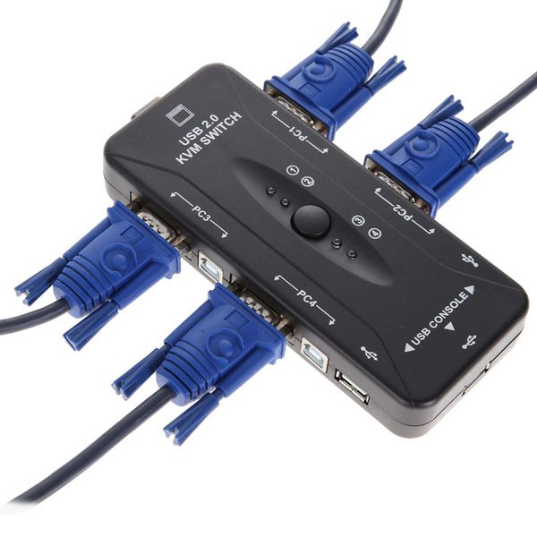 USB 2.0 4 Port Monitor SVGA VGA KVM Switch Box 4 Cables for PC Keyboard Mouse