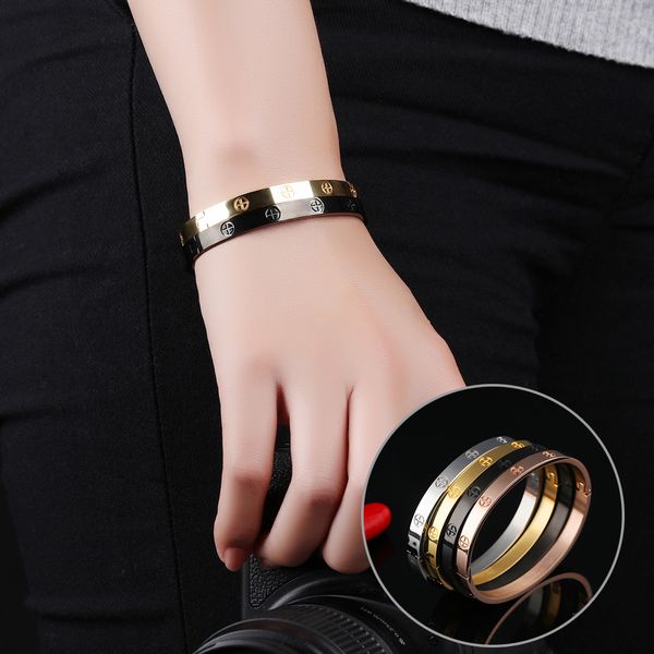 

fashion stainless steel couples bangles bracelet cross rose gold cuff bangle bracelets engagement jewelry with beautiful gift box for lovers, Black
