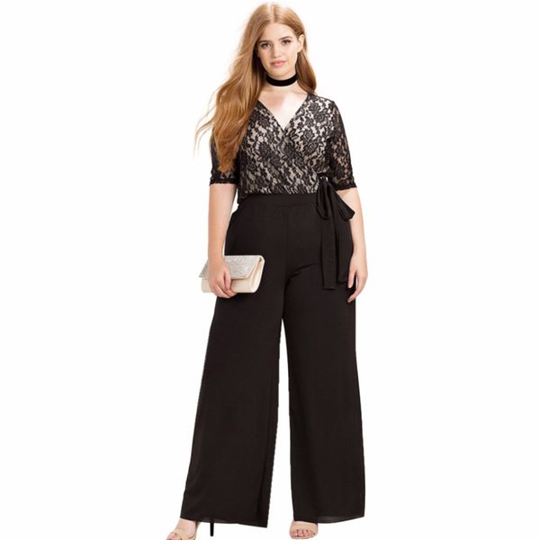 2018 women plus size clothing casual black surplice wrap lace lady plus size clothes