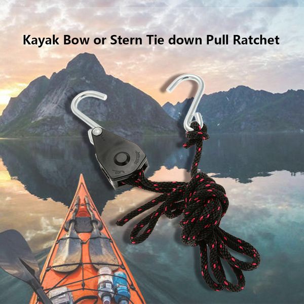 Hot New 8ft Canoa/Kayak Barca Easy Bow-Stern Tie Down Accessori cinturino di poppa Cricchetto con corda e gancio D534