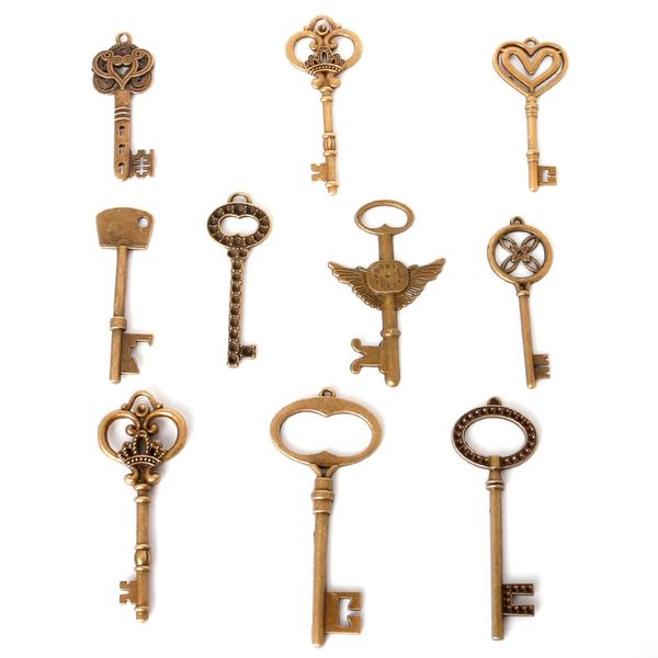 

new new 12 pcs vintage charms mixed keys pendant antique bronze fit bracelets necklace diy metal jewelry making jewelry makin, Bronze;silver