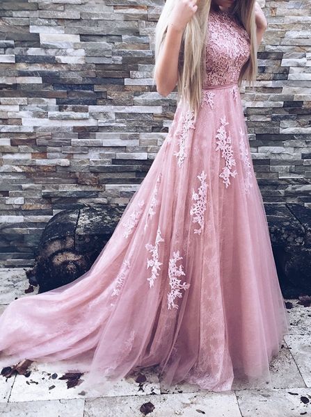 

elegant prom dresses a-line lace applique formal dresses v-back sweep train evening dresses party dress, Black