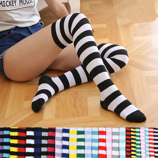 

Multicolor Girls полосатые носки выше колен 60см веселые футбольные носки для праздников