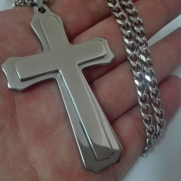 

new fashion men's cross pendant cuba chain 8-40in stainless steel polishing, Silver