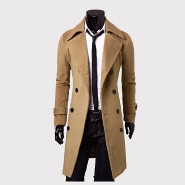 

warm men jackets luxury concise trench business fashion high long warm outwear windbreaker coats overcoat worsted men's coat jackets ma, Black