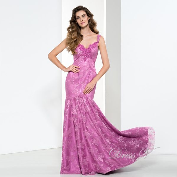 

2019 Gorgeous Sexy Mermaid Lace Evening Dresses Spaghetti Formal Dresses Purple Plus size Prom Dresses Robe De Soiree
