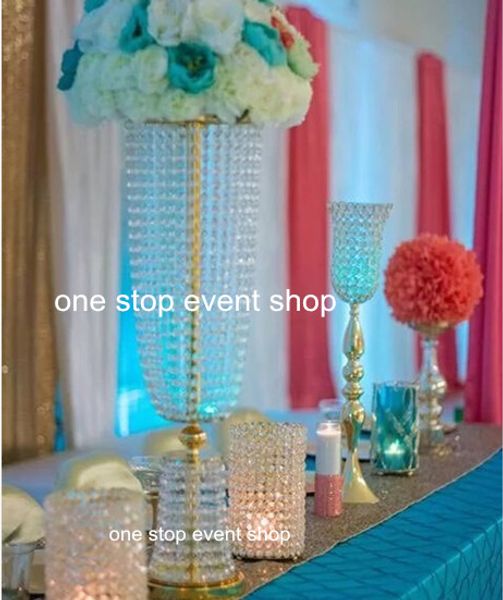 Tall And Large Wedding Decorative Gold Crystal Vase Centerpieces