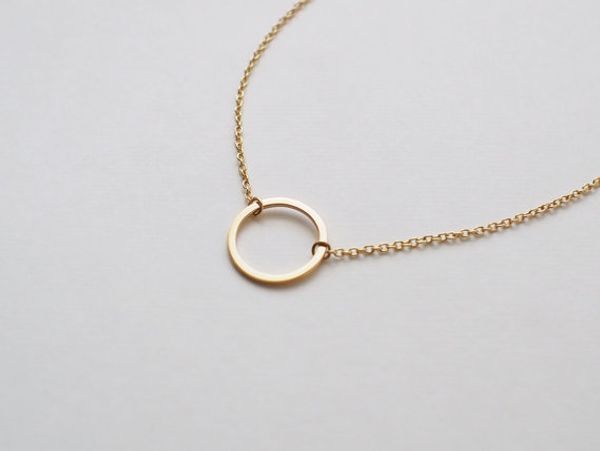 30pcs Gold Silber Simple Dainty Circle Halskette Offener Kreis Umsiedlung Halskette Ewigkeit Karma Kreis rund Halskette Schmuck