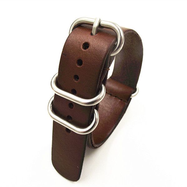 Whole 1pcs High Quality 18mm 20mm 22mm Nato Strap Genuine Leather Dark Coffee Color Watch Band Straps Zulu 0918