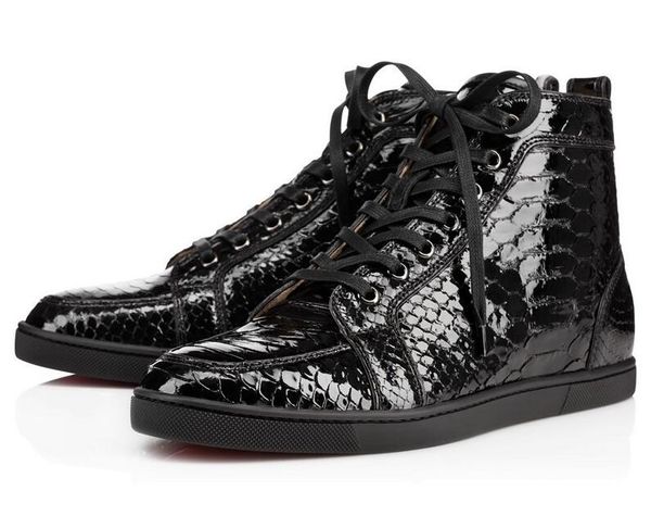 

fashion red bottom men sneakers black python leather high sneaker flats lace up causal party shoes luxury men women sneakers 35-46