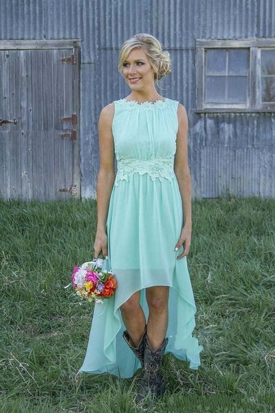 

new country short bridesmaid dresses 2018 hi-lo chiffon maid of honor dresses a-line crew appliques short prom party dresses, White;pink