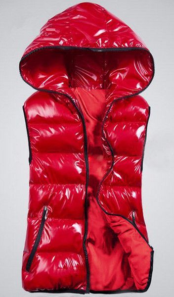 Atacado-New Arrival inverno sem mangas das mulheres com capuz colete brilhante jaqueta roupas senhora moda down-acolchoado casual zipper colete