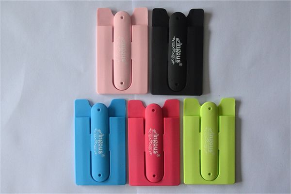

oem custom logo universal smart cell phone holder portable with card slot stander silicone sticker smart wallet phone case with stand