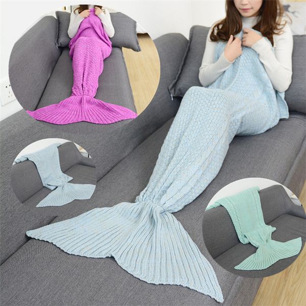 

4 colors 180*90cm mermaid tail blankets living room sleeping bag mermaid tail sleeping bags cocoon mattress sofa nit blanket handmade ib405