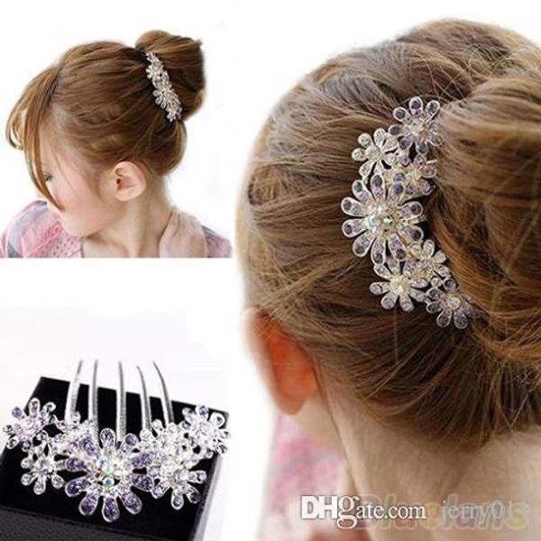 

Полный цветов Кристалл Rhinestone лепесток вытачка гребень женщины цветок волос контактный зажим для волос головные уборы аксессуары 019K