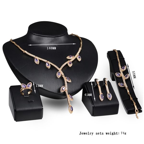 

bracelets necklaces earrings rings jewelry sets fashion women luxury rhienstone 18k gold plated alloy branch party jewelry 4-piece set, Slivery;golden