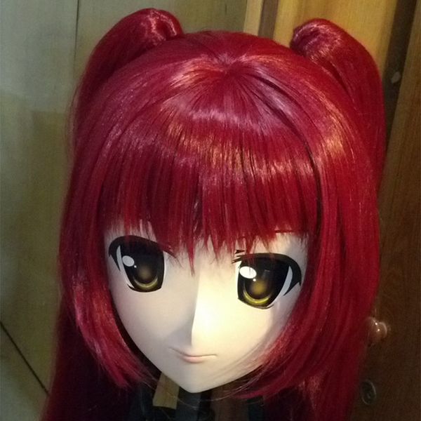 

c2-015) full head female letax face kig mask cosplay with wig kigurumi crossdresser doll anime masks real skin halloween role, Black;red