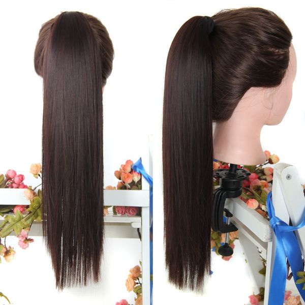 

sara 55cm,22" women ponytail drawstring straight ribbon ponytails hair extensions clip,10color,90g pony tail horsetail synthetic hairpi, Black