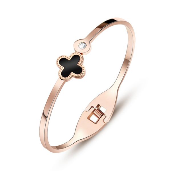 

титановый стальной браслет крепость клевер браслет из нержавеющей стали розовое золото ручка женский, Black