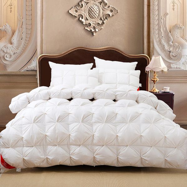 

wholesale- luxury 100% down white plaid king queen or 220*240 or 200*230 comforter double size bed winter blanket nobel quilt set