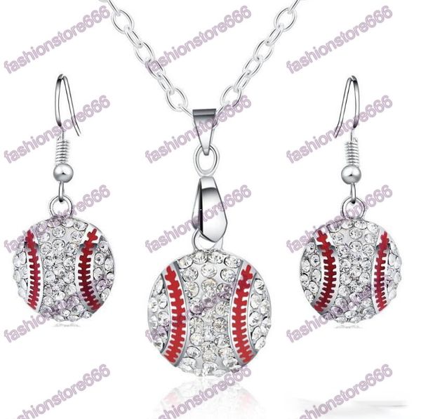 

crystal baseball pendant earrings necklace jewelry sets fashion sports jewelry friend gift for team club base ball lovers, Silver