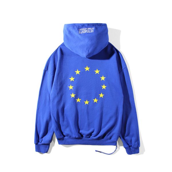 

17FW VETEMENTS EU Stars Printed Hoodies Blue Sweatshirts Couple Top Oversize Coats Hooded Fashion Hip Hop HFWY017