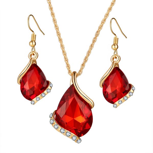 

europe & usa engagement wedding dinner luxury water droplets austrian crystals zircon earrings necklace jewelry sets women girls gift