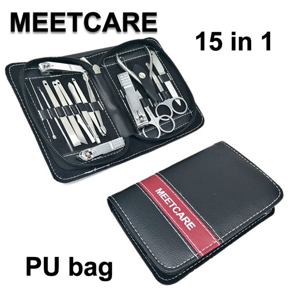 Meetcare 15 pcs Set Kit Cortador de Unhas Nail Care Set Pedicure Scissor Pinça Faca Orelha Pick Utility Manicure Conjunto de Ferramentas Dropship