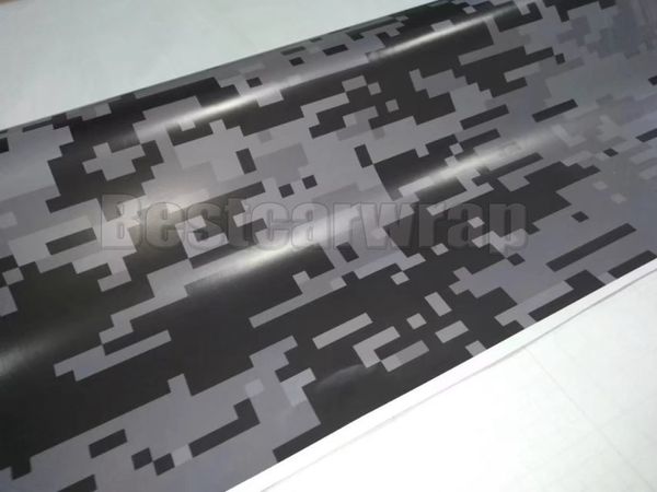 Schwarz-graues Digital-Camouflage-Vinyl mit Air-Release-Glanz/Matt-Pixel-Tarnung für LKW-Boot-Grafikbeschichtung, 1,52 x 30 m (5 x 98 Fuß)