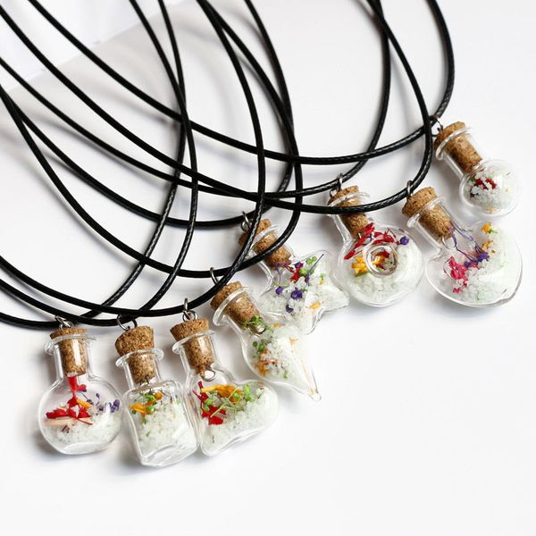 

handmade dry flower glass bottle lucky pendant necklaces for women men lovers party jewelry with rope chain, Silver