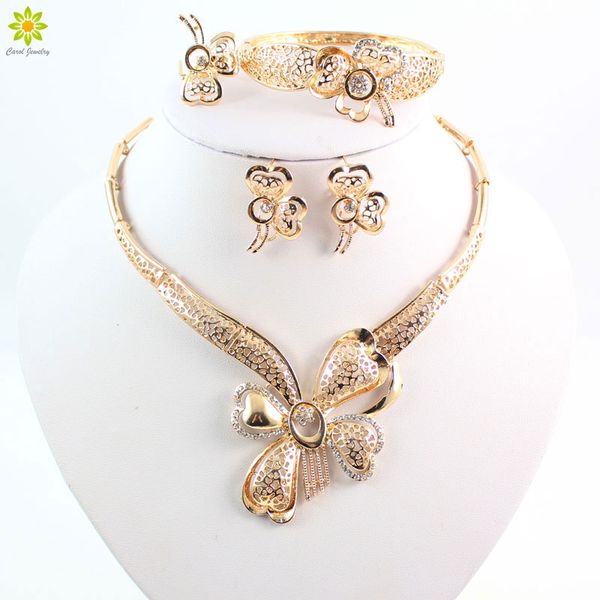 

elegant fashion dubai gold plated vintage women nigerian crystal jewelry sets african beads butterfly design jewelry costume, Slivery;golden