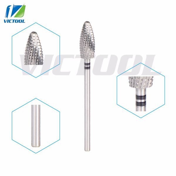 

wholesale-victool tungsten carbide drill bits nail tools flame shape for electric manicure drill machines pedicure polishing nail bit 21