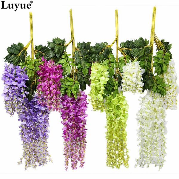 

зеленый белый красный 12 шт. свадебные украшения цветочный вайн искусственный шелк цветок глицинии вайн ротанг для дома сад отель свадебные