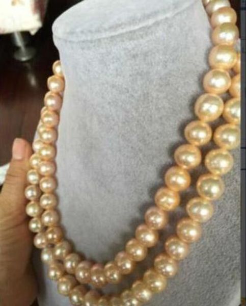 

2 row 12-13mm south sea yellow natural pearl necklace 17-18" 14k golden casp, Silver