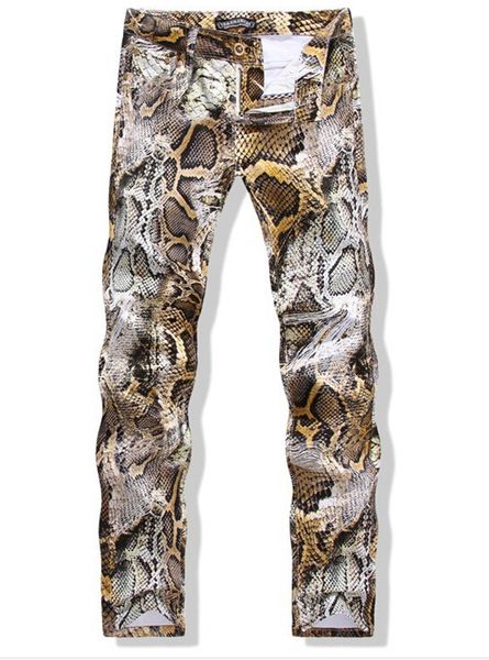 

Mens Snake Skin Print Camoflague Original Designer Slim Hip Hop Rock Jeans Pants Men Skinny Jeans Streetwear 29-34