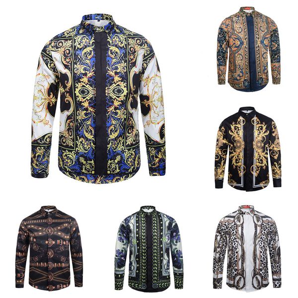 

Ferr Shipping fdeyu2017 Of Men Floral Print Colour Mixture Luxury Casual Hara juku Shirts Long sleeves Men's medusa shirts M--2XL