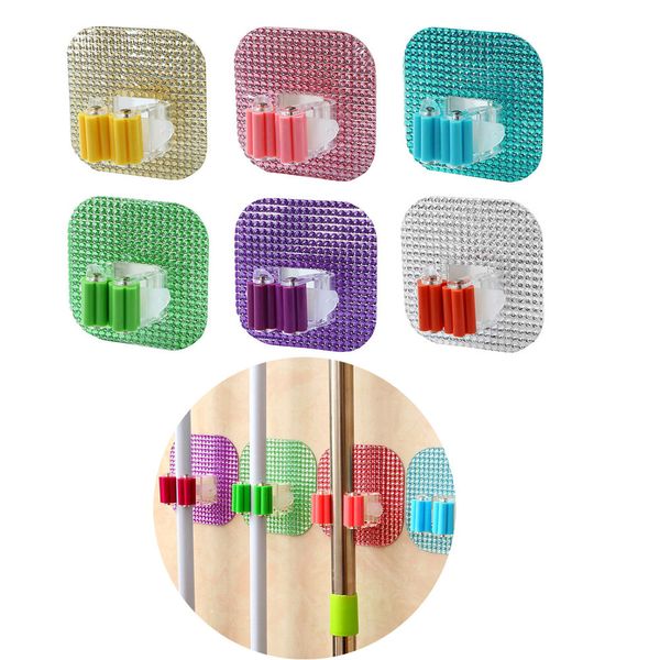 

kitchen wall mounted mop rack bathroom storage mop broom holder 6 color 1pcs