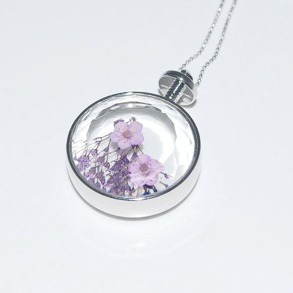 

wholesale-1 pc real dried dry flowers floating locket necklace round resin cabochon living pendant glass terrarium accessories, Silver