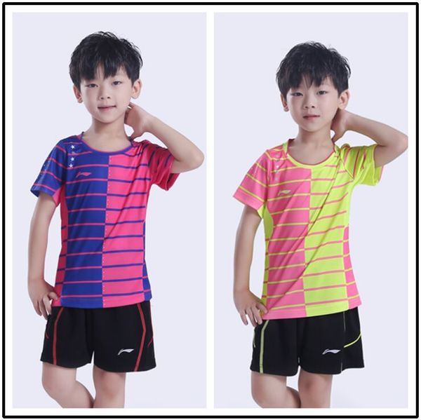 

li ning children's badminton clothes round neck short sleeved shirt,kids badminton table tennis jersey,lining tennis shirts shorts xs-3, White;yellow