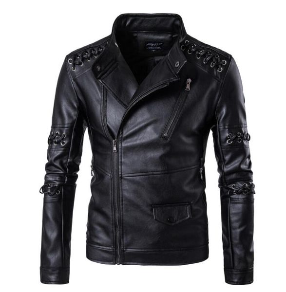 2018 M 5xl Black Men Pu Leather Jacket Stand Collar Knitting Drawstring Motorcycle Clothing Coat Outwear From Heyan0117 53 45 Dhgate Com