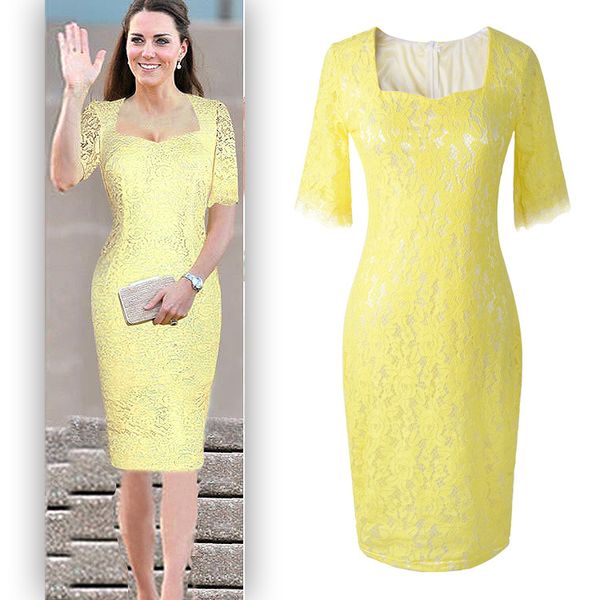 

новое прибытие элегантный леди кружева платья же, как принцесса кейт благородный половина рукава квадратный воротник красный желтый знаменит, Black;gray