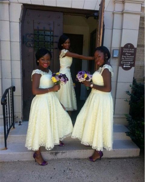 Короткие кружевные платья подружки невесты желтые горничные честь платья для свадьбы свадебные гостевые платья коктейль домохозяйственный платье длина чая настроить
