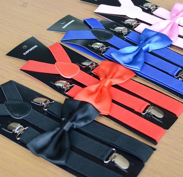 

suspenders + bowtie set men women cuhk child bow tie adjustable suspender set alloy elastic suspender belts solid color, Black