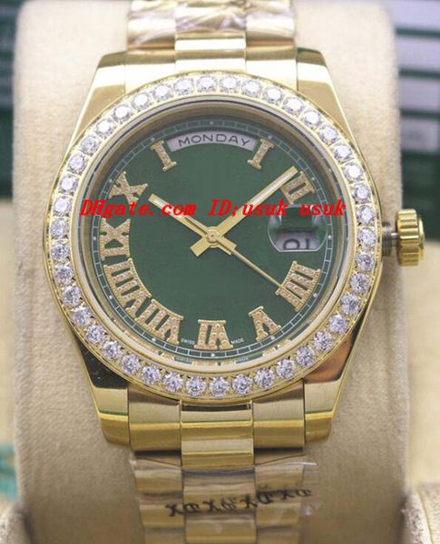 

luxury watches 2018 18kt gold green dial roman 118348 diamond bezel 41mm automatic fashion brand men's watch wristwatch, Slivery;brown