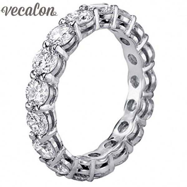 

vecalon women jewelry 925 sterling silver ring full round 4mm simulated diamond cz engagement wedding band rings for women, Slivery;golden