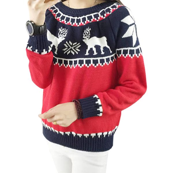 

wholesale- fall winter jumper loose sweater women hedge college wind christmas deer print pullover knitted jacket clothing vestidos mmy409, White;black