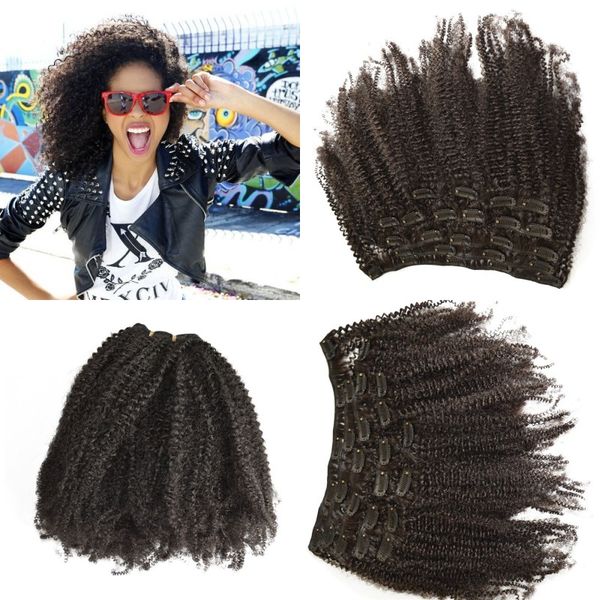 

burmese curly clip in human hair extensions 100 unprocessed kinky curly clip in hair extensions 7pcs/set fdshine hair, Black;brown