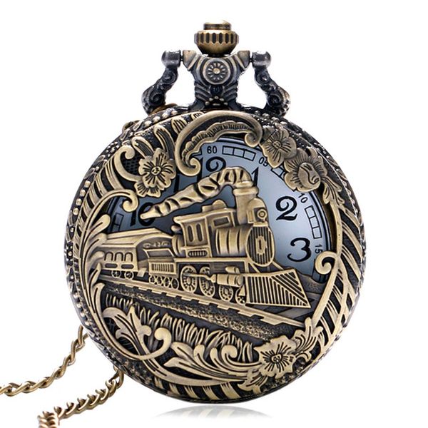 Relógios de bolso Relógios de bronze vintage engrenagens esculpidas steampunk skeleton quartzo assistir homens pendentes relógio feminino colar cadeia presente