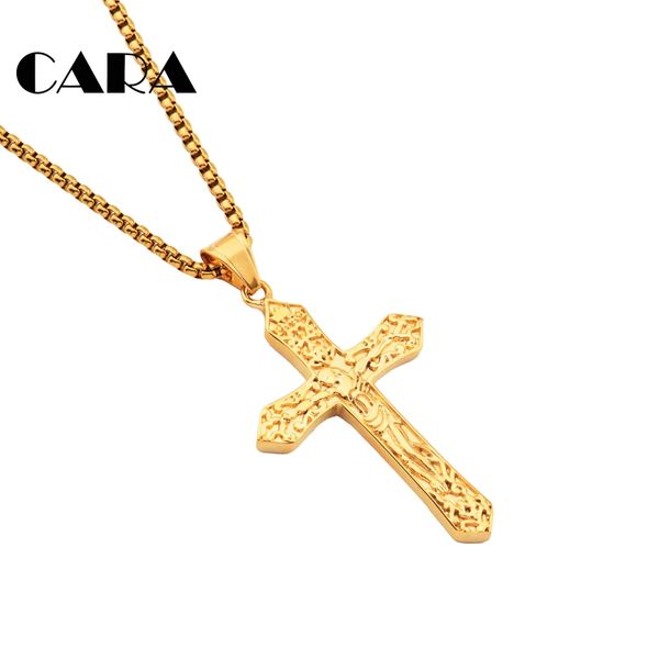 

cara new 316l stainless steel decoratice jesus cross pendant necklace christian cross necklace pendant chain necklace cagf0461, Silver